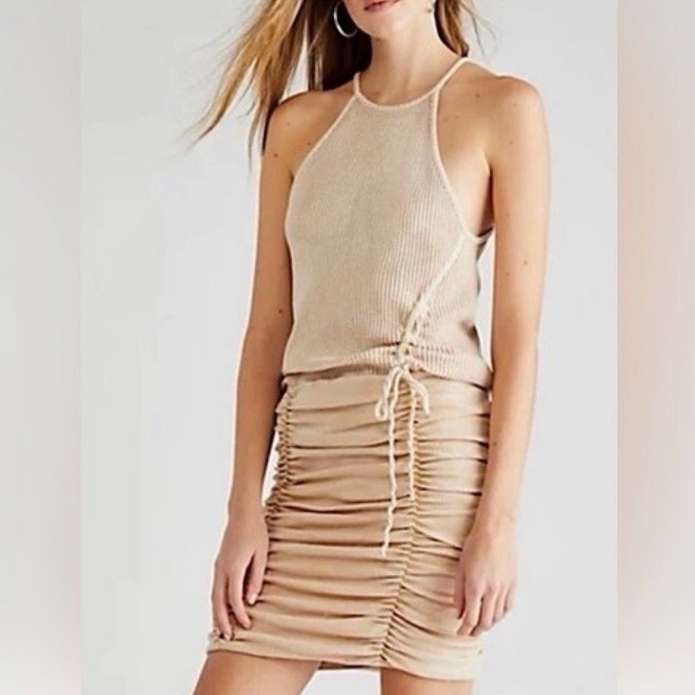 Free People Katya Mini Dress Womens XS Neutral Tone Thermal Dress Stretch Beach